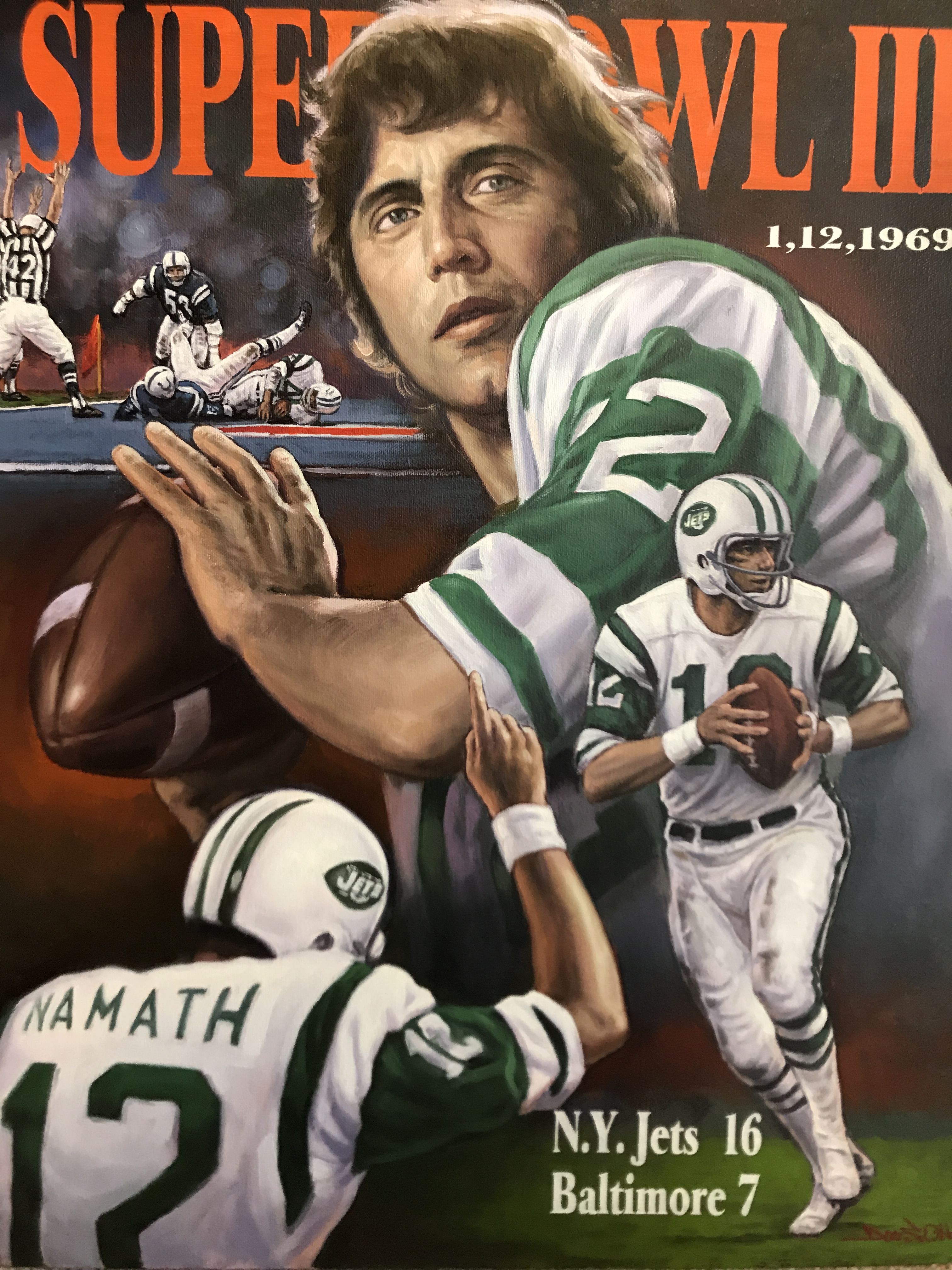 Item Detail - NY Jets Joe Namath Original Sports Art, Doo S. Oh Artist.